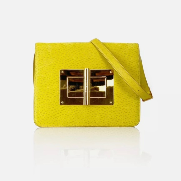 Tom Ford Collection Medium Peccary Suede Chrome Yellow Natalia Shoulder Bag - Picture 1 of 8